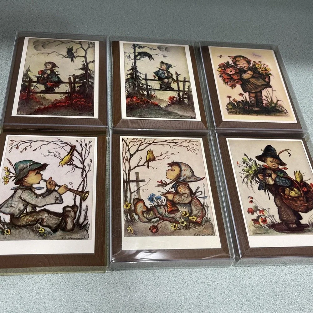 Vintage Hummel Wall Hanging Prints Plaques Lot Of 6 5x6.75 Birds Boy Girl Decor